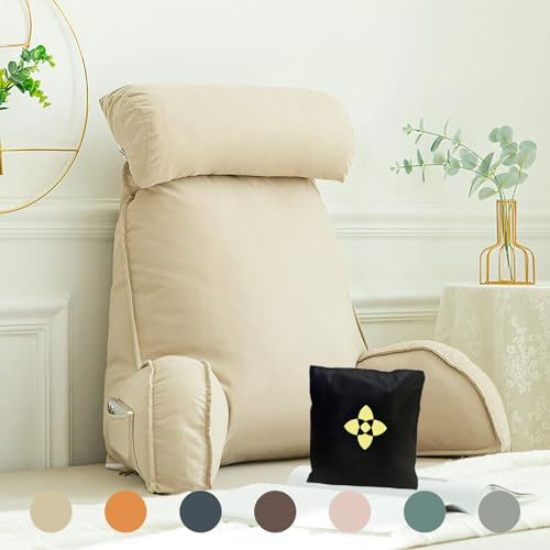 Lesekissen, Rückenkissen Bett, Bettsessel Rückenlehnenkissen, Rückenstütze, Bettkissen Rückenlehne, Bettsitzkissen mit Armlehne, Kissen Bett Rückenlehne, Rückenkissen mit Armlehnen 75cm×40cm×58cm
