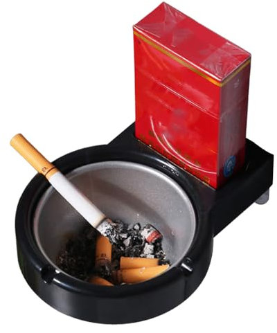 Laluerck Posacenere da parete in plastica con pattumiera in acciaio inox, adesivo bianco/nero, da appendere alla parete, rotondo, per fumatori interni ed esterni