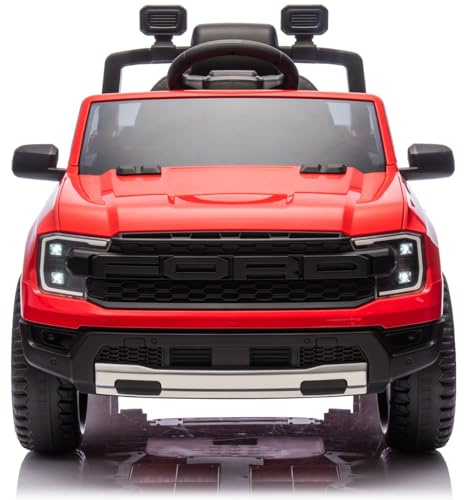 Playhouse Kinder Elektroauto Ford Ranger 90 Watt, 12V 9ah !!, Ledersitz, Bluetooth, 2X Motoren 12v, Eva Räder, Fernbedienung 2.4G, Kinderauto Kinderfahrzeug (rot)