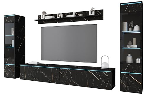 PIASKI Conjunto de Muebles de salón Vera II, iluminación LED Opcional, Juego de Muebles de salón, Distintos Colores (San Sebastian, Sin iluminación LED)