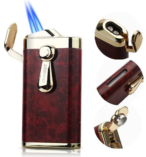 HONEST Torch Lighter Double Jet Flame Lighter Pocket Lighters Gift for Men BBQ Kitchen Fireplace Candle (No Gas) (Brown Grain)