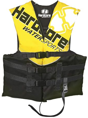 Hardcore USCG Type III Life Jacket PFD for Adults & Kids | Durable, Comfortable Ski Vest with Leg Strap for Watersports, Boating, Tubing & Enhanced Safety on the Water Yellow (..Youth 50-90 lbs)