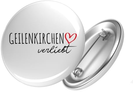 Huuraa Button Geilenkirchen verliebt Ansteck Pin Größe 59mm mit Namen deiner Lieblingsstadt in Nordrhein-Westfalen Geschenk Idee für Freunde und Familie