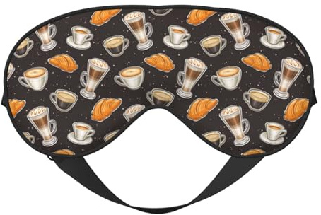 Schlafmaske, Augenmasken für Schlaf, Schlafmasken für Frauen und Männer, Verdunkelungs-Augenabdeckungen für Reisen/Schlafen, Brot & Kaffee Druck Schwarze Augenmaske