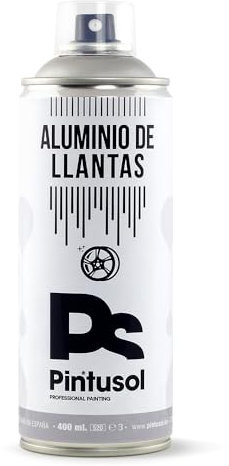 PINTUSOL Pintura Aluminio para Llantas Coche en Spray, Restauración y Pintado, Secado Rápido, Fácil Aplicación, Acabado Brillante Metalizado, Profesional Espray 400ml