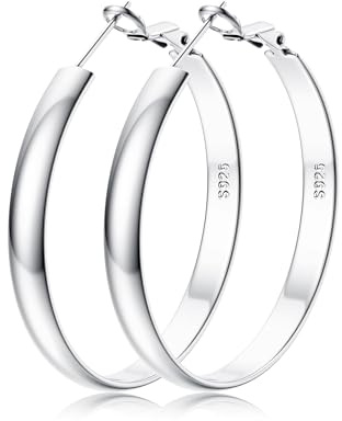 FIOROYAL Kreoler Örhängen Silver 925 för Kvinnor - 14K Förgyllda Stora Guldörhängen, Allergivänliga, 5 mm Bredd, 30/40/50/60 mm för Flickor
