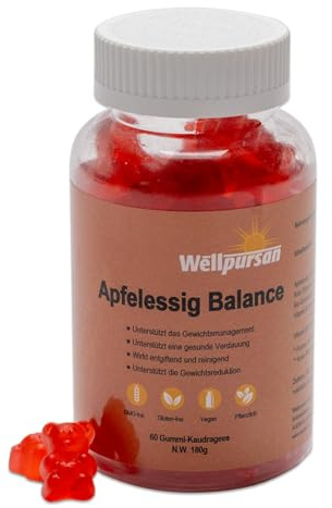Wellpursan Apfelessig Balance Gummidrops 1.000 mg - 60 Kaudragees für 30 Tage, mit Granatapfel und Roter Rübenwurzel, angereichert mit Vitamin B9 & B12, 100% vegan & glutenfrei (1)