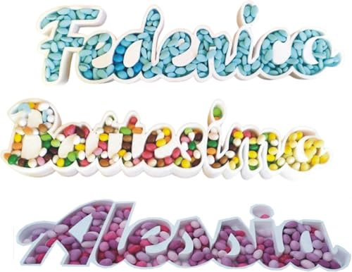 Porta Confetti con Nome Personalizzato in Polistrolo, Altezza 15 cm. Lunghezza max 60 cm Profondità 5 cm. decorazione da tavola per festa
