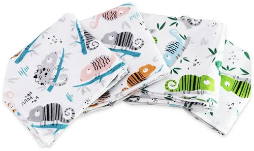 FENSILO Moltonhanddukar | 80 x 80 cm | 4-pack flanellblöjor av 100 % bomull, moltonblöja, dregellappar, baby, spottduk, flanell, moltonduk, unisex, dregellappar, för pojkar eller flickor, kameleont