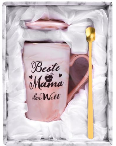 Taza Cerámica Rosa Hotut 400ml para Mujer - Regalo Cumpleaños Madre, Novia con Tarjeta, Cuchara y Caja