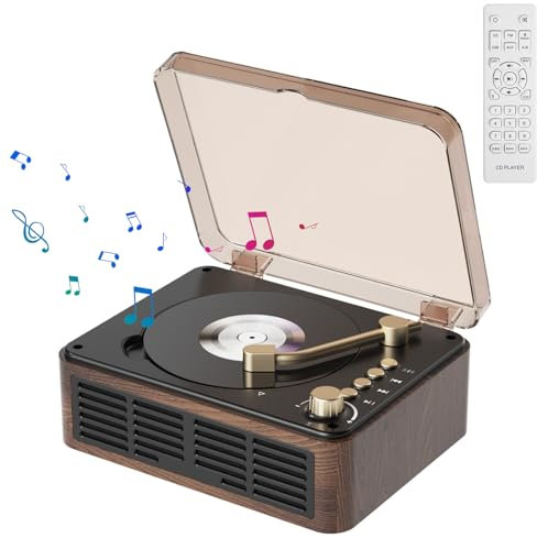KOVCDVI CD Player Bluetooth Retro Radio mit CD Player mit Lautsprecher Unterstützung USB & AUX-Wiedergabe mit Fernbedienung Staubschutzhülle