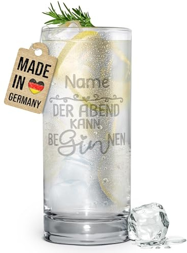 Print Royal PR Gin-Glas mit Gravur selbst gestalten - Der Abend kann beGINnen - mit Name personalisieren, Geschenke für Gin-Liebhaber, Ginglas graviert mit Spruch | Lasergravur, 400 ml