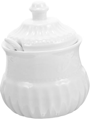 MOLUCKFU Ceramic Sugar Jar Mit Löffel Hochtemperaturbeständiger Zuckergefäß Für Kaffee Und Süßigkeiten Einfacher Stil Für Küche Für Freunde Und Familie