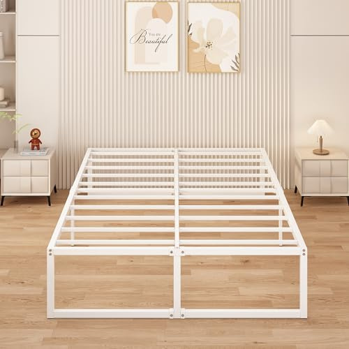 Yicensen Struttura Letto Matrimoniale 120x190 cm, Struttura Letto in Metallo, Supporto Solido, Facile da Montare, Design Silenzioso, Stile Moderno e Minimalista, Altezza 41 cm, Bianco