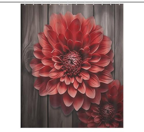 FZQVSWTX Duschvorhang, Badezimmer, wasserdicht, Polyester, Blume, rote Dahlie, bedruckt, strapazierfähig, lange Vorhänge für Badezimmer, Duschen, Badewannen, maschinenwaschbar, 183 x 183 cm