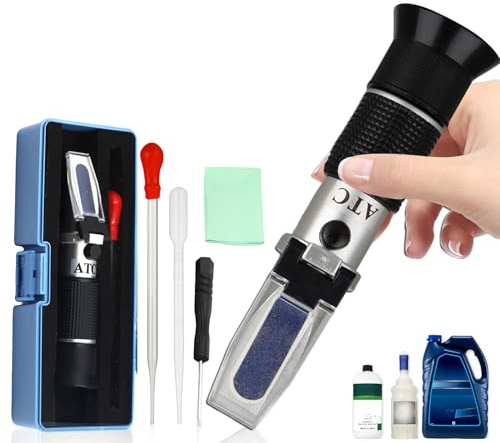 YUJUVI Rifrattometro Antigelo 4 in 1 Rifrattometro per Glicole Antigelo con Funzione ATC per l'Analisi di Acqua del Parabrezza, Adblue, Acido della Batteria, Glicole Etilenico, Glicole Propilenico