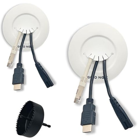 Cache-câble TV Mural Rond pour Cacher Les Cables, Kit Cable Management TV avec Scie-Cloche, Blanc Good Nook