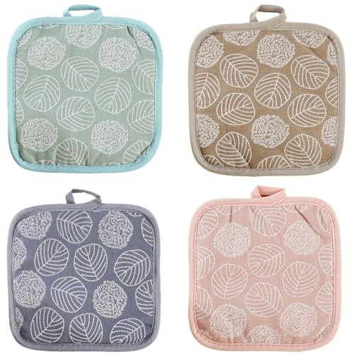 JEYORZY 4 Pezzi Presine da Cucina, Isolate, in Cotone, 17cm x 17cm, Resistenti al Calore, Quadrate Appendibili, Multicolore