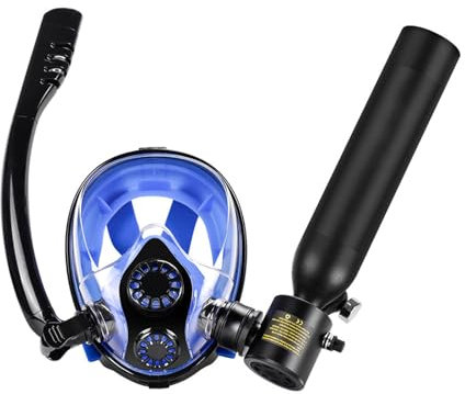 XGXHIN Tauchflasche und Schnorchelmaske Combo, 0,5L tragbare Mini Tauchflasche, hält 5-10 Minuten, Vollgesichts-Tauchmaske, Unterwasser-Atemsystem