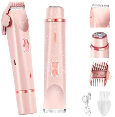 DAOUZL Rasoio Elettrico Donna, 2 In 1 Rasoio Donna Inguine, Depilatore Corpo Donna, Epilatore Sopracciglia Donna per Bikini,Peli del Corpo,Ascelle,Viso, Uso Bagnato e Asciutto,IPX7 Impermeabile (Rosa)