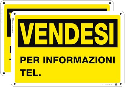 Cartello vendesi Giallo Segnaletica - 30x20cm 100% Made in Italy - 2 Pz Plastica Resistente UV Impermeabile