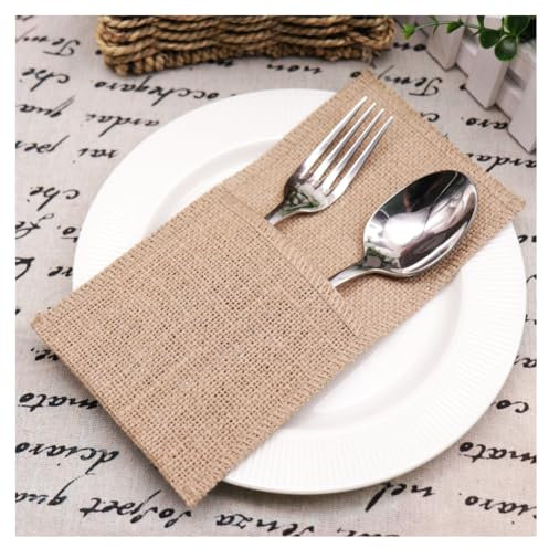 GreatRise Jute Bestecktaschen Sackleinen Spitze Besteckbeutel Messer Gabeln Besteck Tasche Besteckhalter Utensilienhalter Vintage Tischdeko für Hochzeit Geburtstag Weihnachten Party Still 3 10 Stück