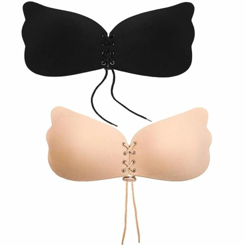 2 Reggiseni Push-Up Adesivi in Silicone – Senza Bretelle e Schienale Libero, Coppe Rimovibili con Cordino Regolabile, Morbidi e Comodi per Ogni Giorno, Feste, Matrimoni, Invisibili sotto Abiti