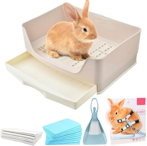 Grande litière pour lapins avec tiroir et 100 films de toilette jetables pour animaux de compagnie - Pour cochons d'Inde, hamsters, lapins, petits animaux