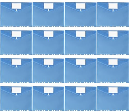 12 Portadocumentos A4 Transparentes con Cierre de Velcro – Carpetas de Archivo Perforadas para Organizar (Oficina/Escuela) – Incluye Bolsillo para Etiquetas y Resistente al Agua(B)