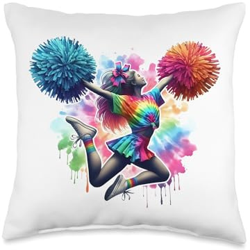 Cheerleader Pom Poms Tie DyeCheerleading Cheer Girls Outfit Throw Pillow