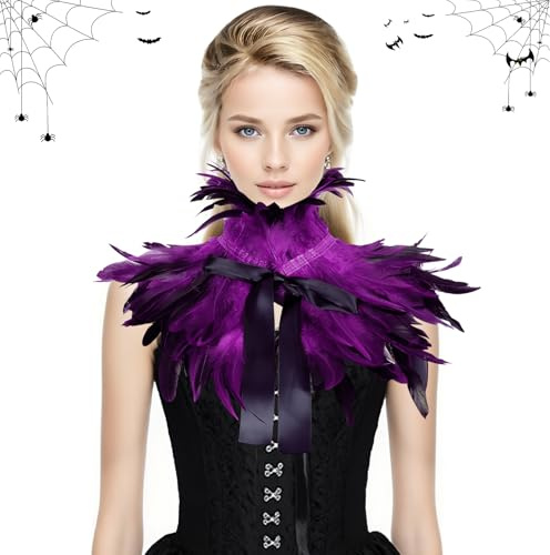 Shyllin Gothique Plume Haussement, Gothique Plume Haussement Dépaules, Halloween Châle en Plumes, Châle Élégant pour Femme Adapté Aux Spectacles de Mascarade de Carnaval d'halloween (Violet)