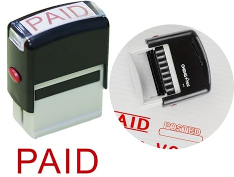 Seal Self Inking Rubber Stamp - Refillable Red Ink Preinstalled, Paid Stamp for Work Document Notice, A/id Sta/mp with Date, Custom Name & Date Sta/mp for Clothes, Uniform, Labels (Black)