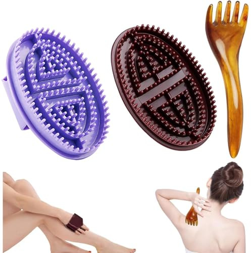 Meridian Lot de 2 brosses de massage pour le ventre, avec pince de massage en résine, masseur portable pour la relaxation musculaire à la maison, au bureau, en voyage, design compact pour un rangement