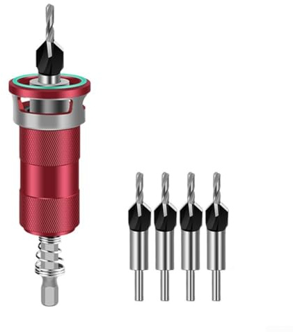 Broca avellanadora, ajustable de 4 flautas con control de profundidad preciso para perforación semiautomática de panel de agujeros cónicos de madera y metal (rojo)