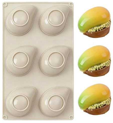 Mango Mousse Cake Silicone Molds, 6-Cavity Non-Stick Tropical Fruit Dessert Baking Pan for Chocolate Pudding Jello Ice Cube, 11.3 x 6.8 x 1.4 inches