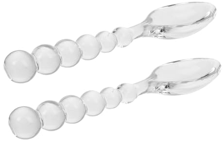 CONGARTENO 2 piezas Cucharas de Vidrio con Diseño de Cuentas para Mezclar y Miel de Cucharillas Pequeñas para Postres y Aperitivos para Fiestas y Uso Doméstico
