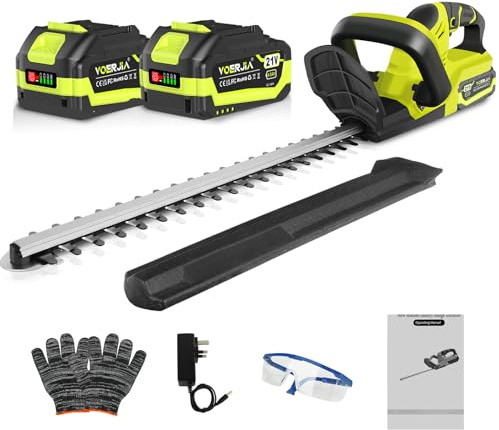 Taille-haie sans Fil VOERJIA 21V avec 2 Batteries 4,0 Ah et Chargeur, Moteur sans balais 750 W, Double Lame 50 cm (20 Pouces) avec indicateur de Charge LED, Taille-haie et cisaille à arbustes