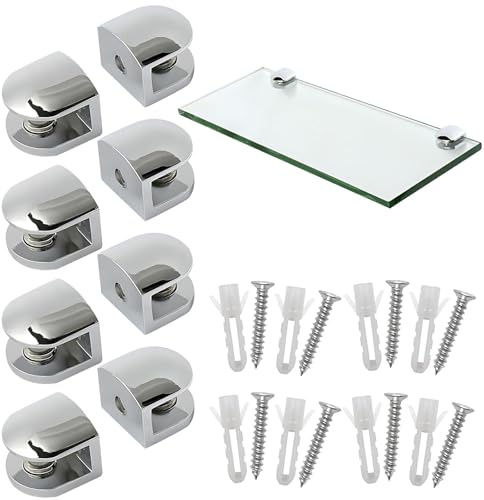 8-Set Glass Shelf Brackets with Screws and Wall Anchors