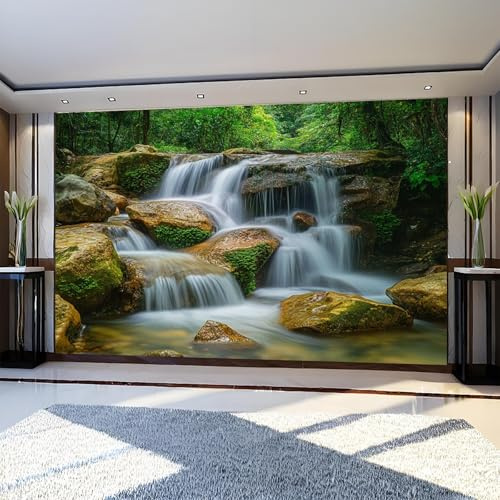 Papel Pintado Infantil Cascadas y arroyos del bosque 250 x 175 cm Verde Fotomural Decorativo de Pared Tejido No Tejido