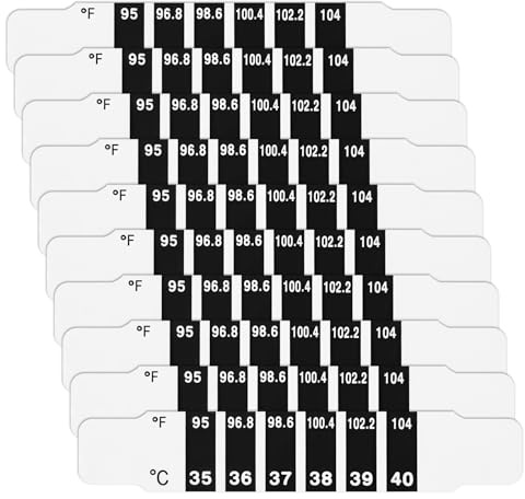 JOVIA 10-Pack Forehead Thermometer Strips, Reusable, with Fahrenheit and Celsius Temperature Display, for Quick Temperature Readings, Suitable for Infants, Toddlers, Children, and the Elderly
