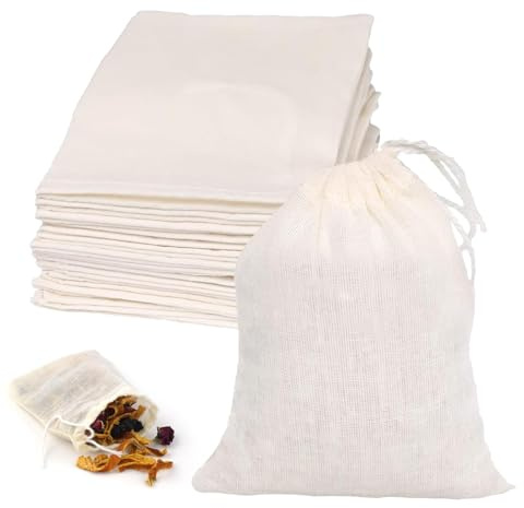 30 PCS Spice Bags for Cooking, Empty Tea Bags, Muslin Bags for Cooking, Cotton Gauze Drawstringbag, for Filtering Soup, Tea, Coffee, Straining Juice, Yogurt, and Spice Storage