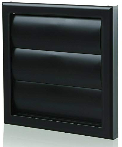 Blauberg 100mm (4 Inch) Black Gravity Shutter Vent Grille 155x155mm – Exterior Wall Vent Cover with Backdraught Flap, Removable Blades for Extractor Fans & Ducting