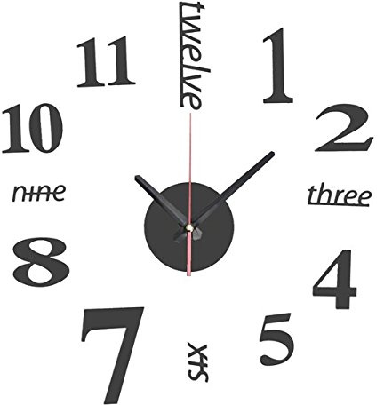 EsportsMJJ DIY Mini Moderna Arte Specchio Muro Orologio 3D Sticker Design Casa Ufficio Arredamento-Nero