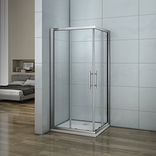 Cabine de douche 80x80x185cm porte de douche en verre securit 2 portes de coulissantes avec le receveur