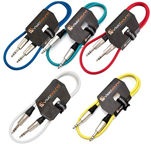 6.35mm 1/4 Stereo TRS Jack to Jack Balanced Audio Cable 5 Pack Multi 1m | 5 x Noiseless OFC Balanced Signal, Audio, Patch Cable / 8 Colours