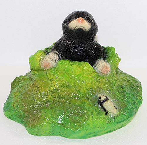RAKSO Deko Garten Figur Dekofigur Gartenfigur Tierfigur Maulwurf im Loch aus Kunststoff Höhe 19 cm