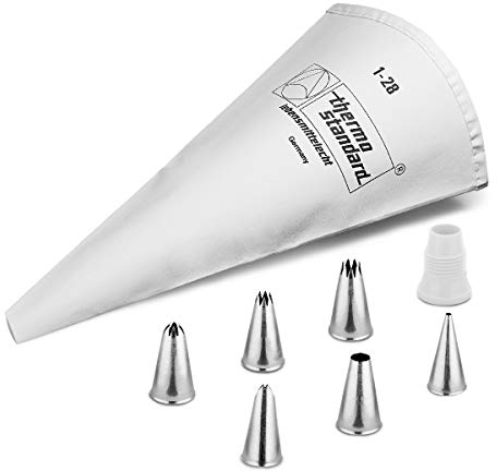 thermohauser Mehrwegspritzbeutel-Set aus Baumwolle STANDARD, 8-teilig. (Spritzbeutel, Adapter, 6 Tüllen), Weiß