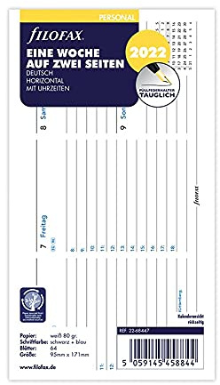 Filofax Personal 1 Woche auf 2 Seiten. horiz.(deutsch)2022