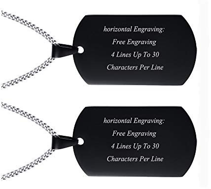2PCS schwarzer Edelstahl personalisierte Hundemarke Halskette Hundemarke Anhänger für ihn,24 Bordsteinkette, kostenlose Gravur Hundemarke Halskette für Männer Geschenk für ihn Freunde,Väter,Liebhaber
