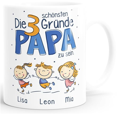 SpecialMe® Kaffee-Tasse Die schönsten Gründe Papa zu sein Spruch 1-4 Kinder - personalisiertes Geschenk zum Vatertag Weiss Keramik-Tasse